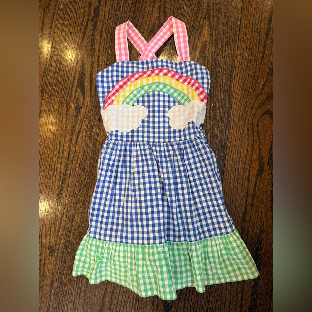 Boden Gingham Rainbow Appliqué Sundress 4-5Y